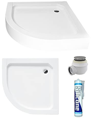 ECOLAM Receveur de douche Semi-circulaire Alex 70x70 cm Hauteur: 16 cm, Profondeur: 4 cm | siphon+ silicone | Receveur de douche acrylique blanc