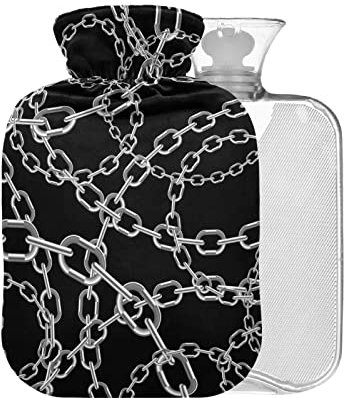 Wärmflasche aus Metall, ohne BAP, mit Bezug, 2 l, großer Warmwasserbeutel zur Schmerzlinderung, Rückenschmerzen, Wärme-Kältetherapie