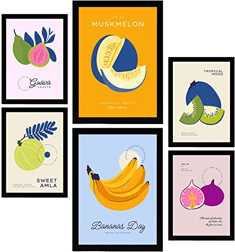 Nacnic Set mit 6 Lebensmittel- und Ernährungs Postern. Tropische Früchte. Natur- und Ernährungsposter für Innenarchitektur und Dekoration. A3 & A4 ohne Rahmen.
