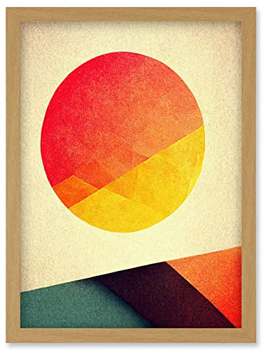 Wee Blue Coo Minimal Sunset Retro Sun Planet Gradient Colour Orange Yellow Peach Planet Artwork Framed Wall Art Print A4