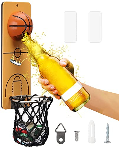 ZONSUSE Magnétique Ouvre Bouteille Mural en Basket-ball, Decapsuleur Mural Biere Vintage, Décapsuleur Magnétique Original avec Cap Catcher, Biere Cadeau Homme pour Papa, Amie et Collègue