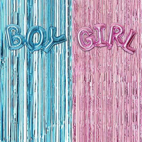 Focenat Gender Reveal Party Dekoration Set,Girl Or Boy Geschlecht Offenbaren Ballon,Rosa Blau Gender Reveal Vorhang,Junge oder Mädchen Geschlecht Verkünden Party Supplies für Baby Shower