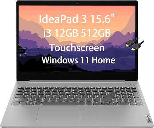 Lenovo IdeaPad 3 15.6'' HD (Intel 11th Gen Core i3-1115G4, 12GB RAM, SSD PCIe 512GB, Intel UHD Graphics, cornice stretta) Computer portatile casa e aziendale, Wi-Fi 6, webcam, cavo HDMI IST, Win 11