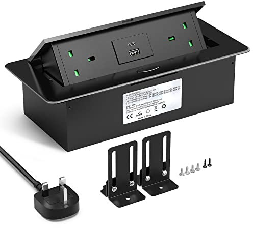 Ohuo Recessed Power Strip with USB C PD 20W, Recessed Power Sockets with USB and USB C Port, Black