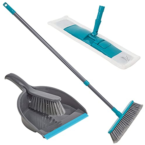 Broom, Dustpan and Mop Set, Professional Deep Clean Microfibre Mop for Laminate and Hardwood with Extendable Handle for Home and Office Cleaning
