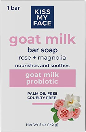 Kiss My Face Goat Milk Bar Soap - Rose + Magnolia - Probiotic Goat Milk Soap Bar - Cruelty Free and Palm Oil Free (Rose + Magnolia, confezione da 1)