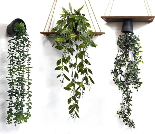 HanYun 3pcs Künstliche Hängepflanze,Kleine Eukalyptus Künstliche Grünpflanze für Weinpflanze im Topf für Zuhause, Innen und Außenbereich, Büro, Hochzeit, Wanddekoration…