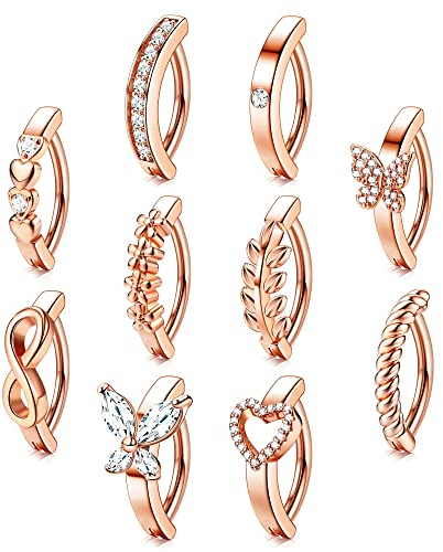 Kakonia 10 Stück 14G Bauchnabelpiercing Ring für Damen Gold Rosegold Silber Bauchnabel Ringe CZ Herzform Körperschmuck Clicker Piercing Bauchnabel Nabel Piercing Ring