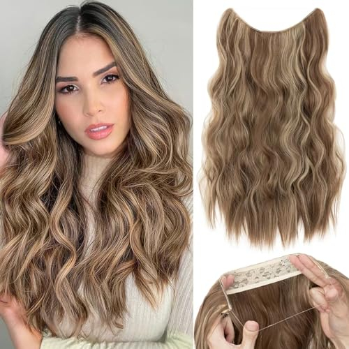 TESS Flip in Extensions 50 cm, Hellbraun Mit Aschblond Balayage Secrets Haare Extensions Gewellt 130g mit 4 Clips Extensions mit Band Synthetik Hair haarverlängerung mit Gummiband
