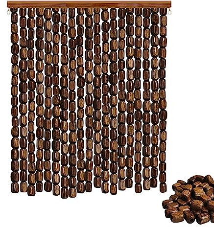 Holz Und Bambus Perlenvorhang Braun,Fliegenvorhang Türvorhänge Panel,Hängender Dauerhaft Teilervorhang,Indoor Outdoor Raumteiler Türöffnung Vorhänge,Für Schlafzimmer,Terrasse,90strands(90x200cm)