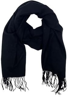 Leslii Damen-Schal Uni einfarbiger Schal weicher Fransen-Schal Accessoire (schwarz)