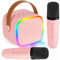 BONAOK Microphone Karaoké Machine 2 Microphones, Machines de Karaoké Bluetooth pour Enfants Adultes Lecteur Karaoké Portable Microphone pour Recharger, Jouet Électronique Enfants (Rose)
