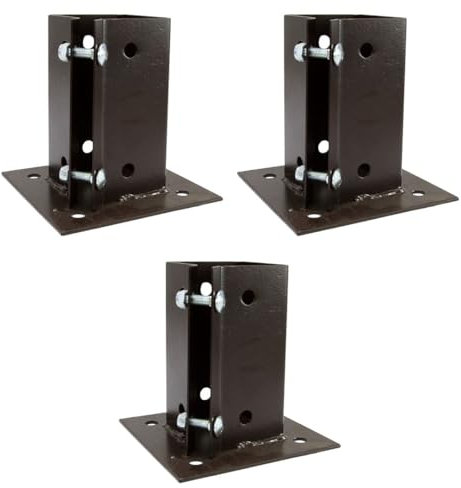 3 x Fence Post Holder 50mm posts Support Bolt Down Shoe Anchor Clamp Grip Brown for 50mm x 50mm posts (2) Eliza Tinsley Swiftpost, Pack of 3
