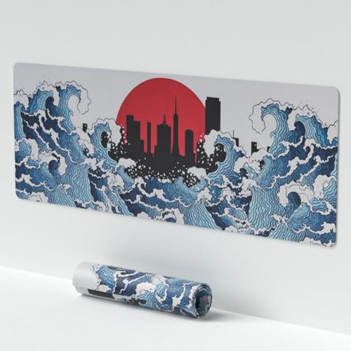 Venit Keys Large Gaming Mouse Pad, Japanese Coral Sea Mouse Mat, Extended Keyboard and Mouse Pad, Waterproof and Anti-Slip Full Desk Mouse Mat for Office& Home (11.8 * 27.6in)