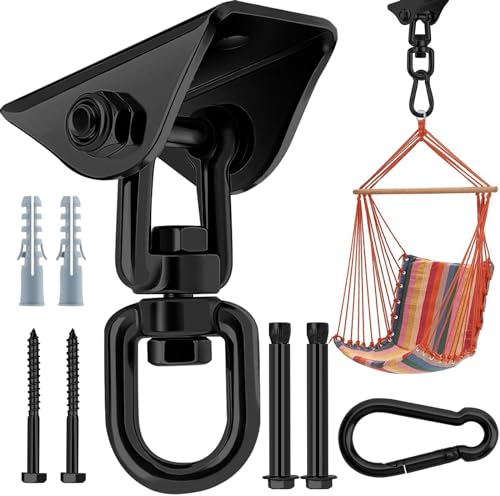 Gancho de Techo Resistente Giratorio 360 °, Color Negro, Gancho Pesado para Acero Inoxidable 304, Gancho Giratorio para Hamaca, Gancho Columpio para Techo, Porche de Madera, Gimnasio, Yoga, Gancho