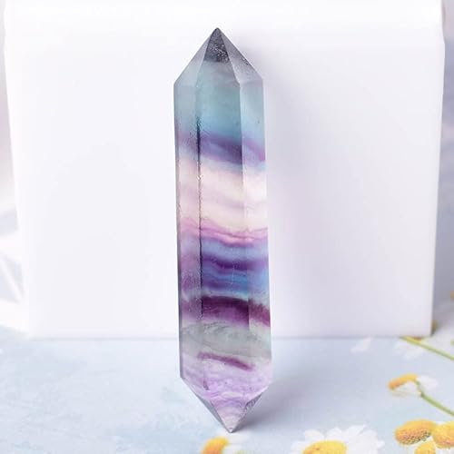 AUOQKQUT 1PC Natural Crystal Stone Hexagonal Double Terminated Points Wand Stone Wicca DIY Crystal Jewelry Gift PEIQIYIN home decoration(Color:Colored Fluorite)