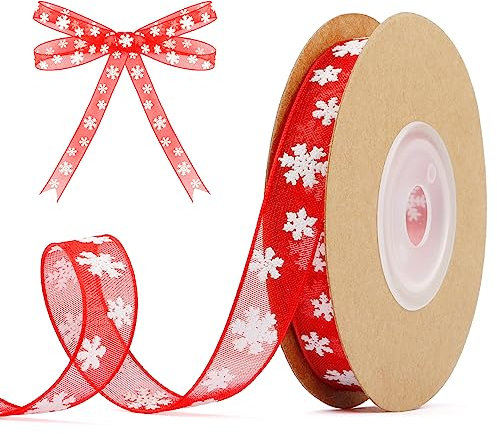 Cinta Regalo Navidad,0.4 Inch×11 Yards Lazos Regalo,Cinta Regalo,Cinta Roja Navidad,Lazo Rojo,Cinta Roja,Lazo Rojo Navidad,Cinta Copo Nieve,Navidad Decoración,Decoracion Arbol Navidad,Cinta Navideña