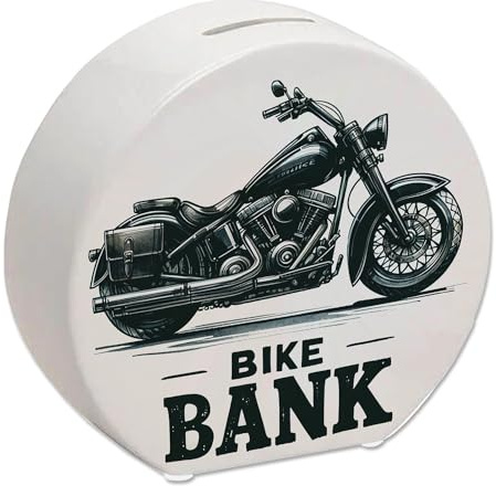 Cruiser Motorrad Spardose mit Spruch Bike Bank Schwarz Motorbike Design Dark Look Witziger Text Praktisches Schild