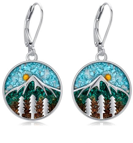 POPLYKE Berg Ohrringe 925 Sterling Silber - Türkis Sodalit Tumbled Chips Dangle Drop Mit Senf Samen Kreis Bergkette für Damen Herren Natur Schmuck