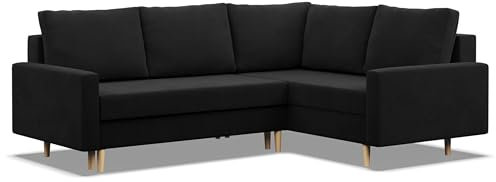 Mebligo - Ecksofa mit Schlaffunktion und Bettkasten Blank, Eckcouch mit Ottomane Rechts, Sofa L Form 226 x 175 x 92 cm, Couch mit Bonellfedern, Ecke Sofa Wohnzimmer, Schlafsofa - Schwarz