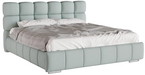 PANDA MÖBEL Polsterbett 180x200 cm - Bliss Kollektion - Modern Bett mit hochwertiger Federkernmatratze Bonell - ELDAR - Polsterbett für Schlafzimmer - Blau