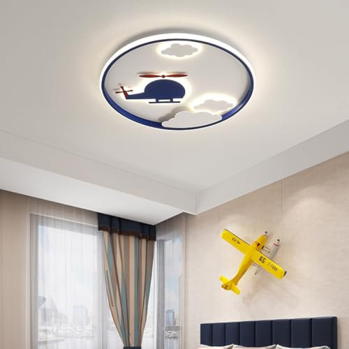 LED Deckenleuchte Dimmbar Kreativ Kinderzimmer Flugzeuge Hubschrauber Lampe Deckenlampe Kinder Schlafzimmer Modern Deckenbeleuchtung Cartoon mit Fernbedienung für Junge/Mädchen Räume Babyzimmer, 52cm