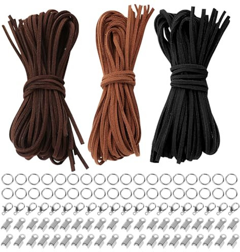 3 Farben Lederband, 10M x 3mm Lederband für Ketten Lederschnur mit Verschluss Basteln Lederbänder Faux Wildleder Schnur Lederschnüre für DIY Armband Halskette Handwerk Schmuck