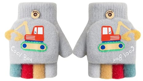 Kinder Winter Strickhandschuhe, Herbst und Winter Baby Cartoon Warme Handschuhe mit Flip Top, Convertible Handschuhe Fingerlose Fäustling für Jungen Mädchen
