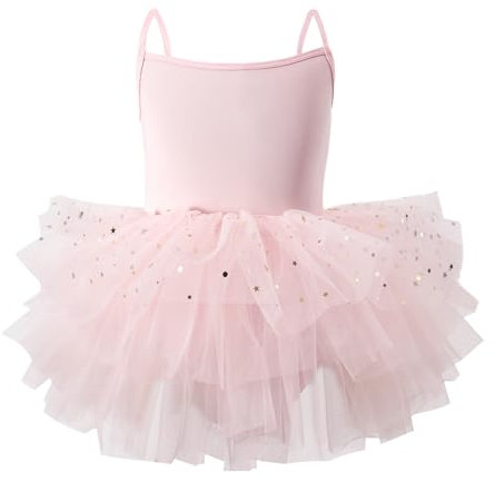 LYZOURBB Baby Girls Camisole Tutu Dresses Strap Shiny Tulle Ballet Leotard Ballerina Costume for Dance Girls 1-6 Years Pink
