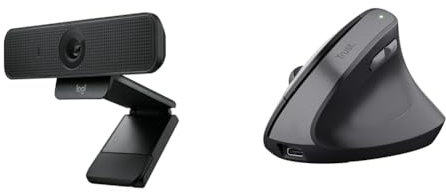 Logitech C925-E Business Webcam, & Trust Yuno Wireless Ergonomic Mouse, Rechargeable