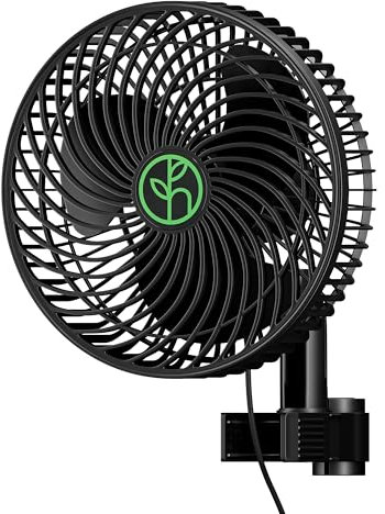 GROWTENT - Ventilator Growbox - Grow Ventilator Oszillierend - fi 150mm, 10W, 3 Geschwindigkeitsstufen, Leise, mit Clip, für Anbauzelte mit Rohrdurchmesser von 16-25 mm, IP44 Schutz, Kabel 2,5m