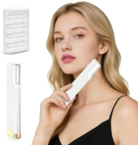 AURIVEE Elektrischer Gesichtshaar Rasierer & Augenbrauentrimmer, 3-Stufen Wiederaufladbarer Gesichtshaarentferner für Damen mit LED Licht & 5 Ersatzklingen- Sanfte Pfirsichflaum Entfernung & Peeling