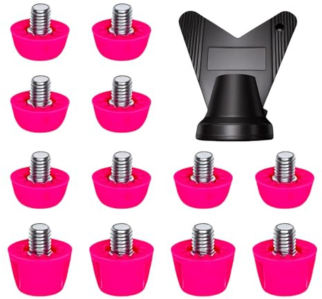 LuxSuki M5 Thread Football Studs 12pcs with Wrench – 8×7mm Front + 4×10mm Plastic Replacement Studs for Artificial Grass and Hard Ground, Pink