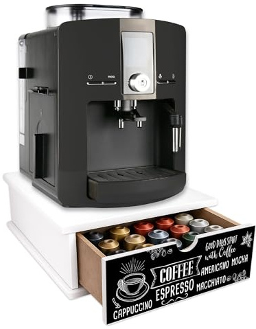 Lupia - Cassetto Porta Cialde Caffè e Porta Capsule 27x33x11 cm BLACKBOARD COFFEE, Contenitore Organizer per Caffè, Tè, Tisane e Zucchero, Angolo Bar in Legno Bianco Antimacchia per casa e ufficio