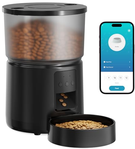 Comedero Gato Automatico - 5G/2.4G WiFi Dispensador Comida Gatos - Comedero Automatico Gato Conectar App - Alimentación a Distancia - 1-10 Comidas al Día - 10s Voz - Doble Alimentación - 3L