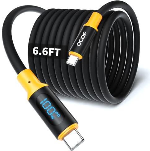 OCOF USB C to USB C Cable, 100W 5A 2M Fast Charging Cable[with LED Display] | Type C Fast Charging Cord for iPhone 17/16/15 Pro Max, iPad, MacBook Neo, Air Pro, Galaxy S26/S25/S24 Ultra, etc.