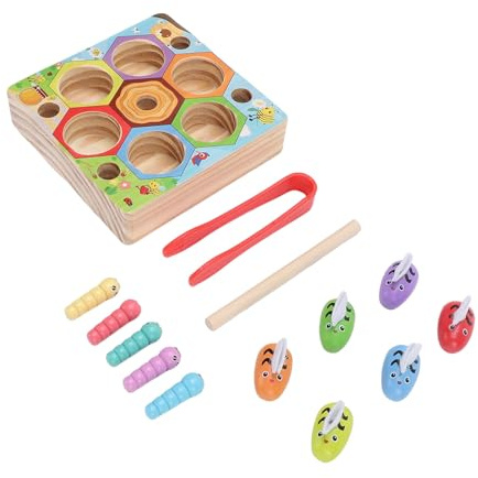 Xiuganpo Jouets de motricité Fine pour Les Tout-Petits, Jeu de Correspondance de Ruche en Bois, Puzzle de des Couleurs avec Pince à épiler et 14 Abeilles pour l'apprentissage Préscolaire de 2 à 4 Ans
