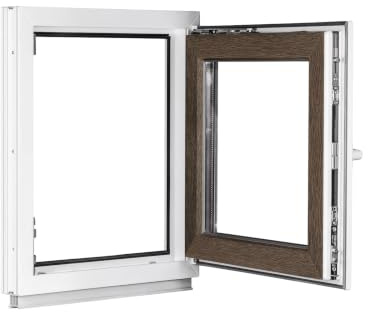 Framex Finestra per Seminterrato Interno Bianco/Esterno Noce, Doppio Vetro, 90 x 60 cm DIN Destra, Finestra PVC Oscillobattente 900 x 600 mm, Finestra per Garage.