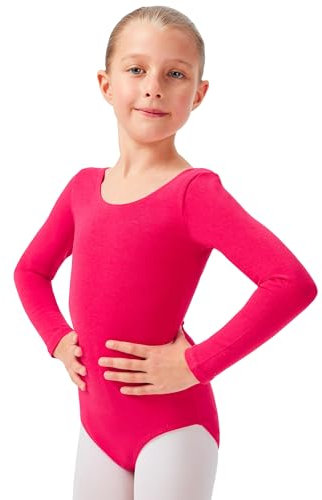 tanzmuster ® Ballettanzug Mädchen Langarm - Lilly - aus Baumwolle, Ballettbody Kinder Ballett Trikot in pink, Größe 104/110