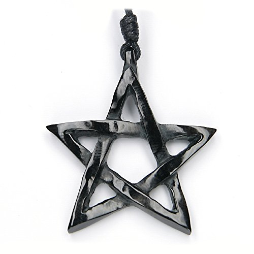 Drachensilber Pentagramm Schmuck Anhänger aus Horn, von Hand geschnitzt, 4cm, inkl. Textilband