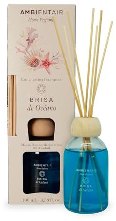 Ambientair Mikado Ambientador para Hogar, Aroma Océano, Cristal, Azul, 8 x 8 x 24 cm