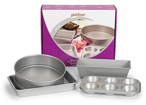 Patisse Backformen-Set Silver-Top 4-teilig mit 6er Muffinform, Springform, Kastenform und Kuchenblech