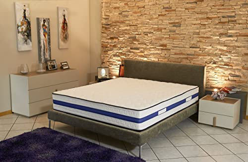 King of Dreams Lattex Blue Matratze, 90 x 200 cm, Schaumstoff, Füllung 100 % Polesther – Höhe 29 cm – sehr fester Halt – Winterseite mit Wolle – Sommerseite mit Leinen – (90 x 200 cm)