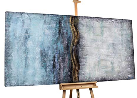 KunstLoft® XXL Gemälde 'Von Blau zu Grün' 200x100cm | original handgemalte Bilder | Abstrakt Türkis Grün Gold Türkis Grün | Leinwand-Bild Ölgemälde einteilig groß | Modernes Kunst Ölbild
