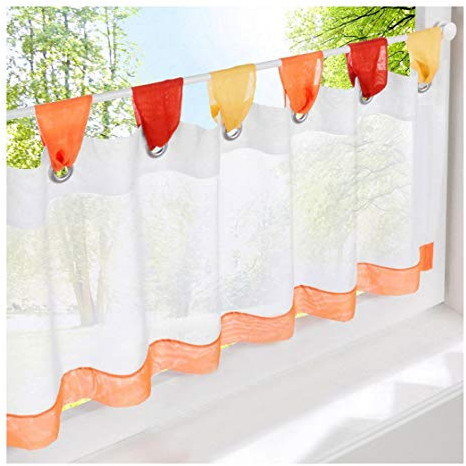 LiYa 1 Stück Bistrogardine Bunt Kleine Kaffee Scheibengardine Voile Transparent Vorhang (HxB 45x140cm, Orange)