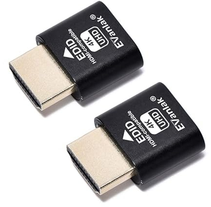 EVanlak HDMI Dummy Plug Headless Ghost Display Emulator Premium Aluminum PC(Fit Headless-3840x2160@60H New 3RD)-2Pack