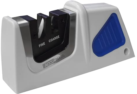 AccuSharp Kompakter Messerschärfer zum Durchziehen, 2-stufig, repariert und restauriert Küchenmesser, Jagdmesser, gerade oder gezackte Klingen, diamantgeschliffenes Wolframkarbid, feine Keramikstäbe,