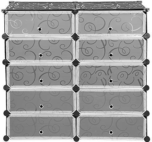 JEOBEST Armoire à Chaussure Portable Meuble Chaussures Grande Capacité Range Chaussures avec Portes Étagère de Etagères Empilables Plastique pour Chaussures Veste Petit Matériel (2x5, 10 Portes)