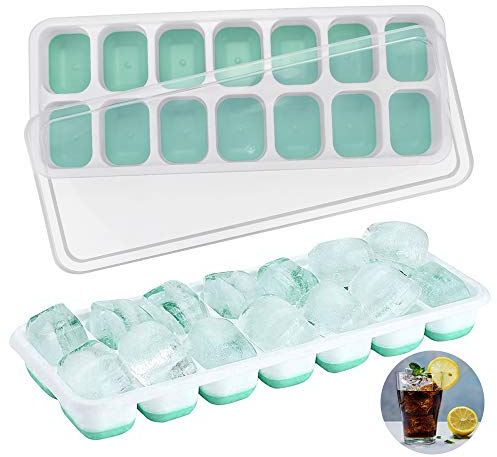 KBNIAN 2 Stück Silikon Eiswürfelform 14-Fach Eiswürfelschale Eiswürfelbehälter mit Deckel Ice Cube Tray, ohne BPA, für Wasser, Saft, Cocktail (Grün)