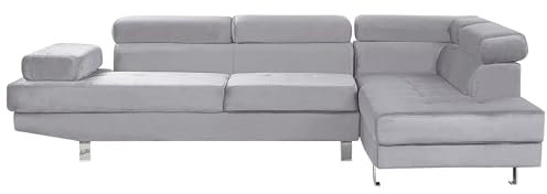 Beliani 5-Sitzer Ecksofa Samt helles Grau mit Chaiselongue Links modern Norrea